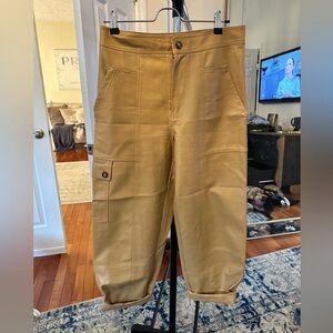 Anthropologie camel leather cargo pants